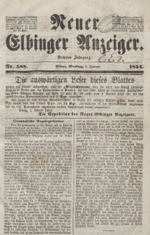 Neuer Elbinger Anzeiger, Nr. 588. Montag, 2. Januar 1854