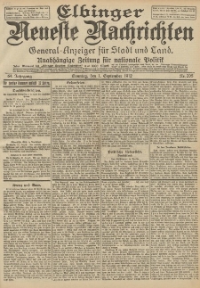 Elbinger Neueste Nachrichten, Nr. 205 Sonntag 1 September 1912 64. Jahrgang