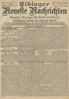 Elbinger Neueste Nachrichten, Nr. 205 Sonntag 1 September 1912 64. Jahrgang