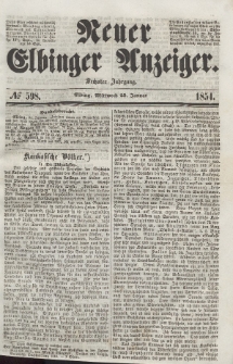 Neuer Elbinger Anzeiger, Nr. 598. Mittwoch, 25. Januar 1854