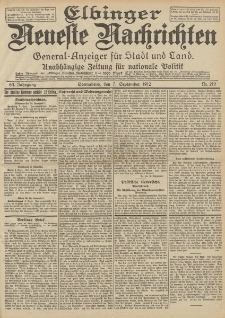 Elbinger Neueste Nachrichten, Nr. 210 Sonnabend 7 September 1912 64. Jahrgang