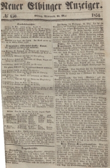Neuer Elbinger Anzeiger, Nr. 650. Mittwoch, 31. Mai 1854