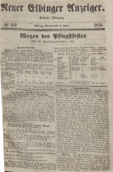 Neuer Elbinger Anzeiger, Nr. 651. Sonnabend, 3. Juni 1854