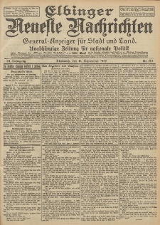 Elbinger Neueste Nachrichten, Nr. 213 Mittwoch 11 September 1912 64. Jahrgang