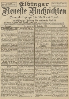 Elbinger Neueste Nachrichten, Nr. 216 Sonnabend 14 September 1912 64. Jahrgang