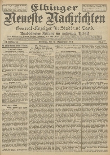 Elbinger Neueste Nachrichten, Nr. 217 Sonntag 15 September 1912 64. Jahrgang
