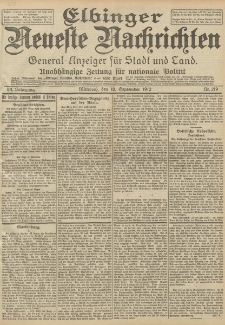 Elbinger Neueste Nachrichten, Nr. 219 Mittwoch 18 September 1912 64. Jahrgang