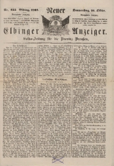 Neuer Elbinger Anzeiger, Nr. 255. Donnerstag, 31. Oktober 1867