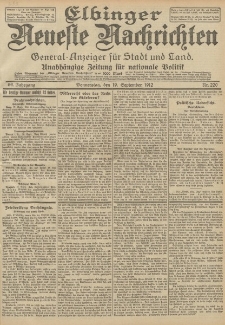 Elbinger Neueste Nachrichten, Nr. 220 Donnerstag 19 September 1912 64. Jahrgang