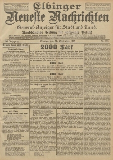 Elbinger Neueste Nachrichten, Nr. 223 Sonntag 22 September 1912 64. Jahrgang