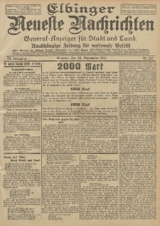 Elbinger Neueste Nachrichten, Nr. 223 Sonntag 22 September 1912 64. Jahrgang