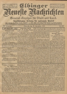 Elbinger Neueste Nachrichten, Nr. 225 Mittwoch 25 September 1912 64. Jahrgang