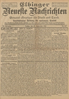 Elbinger Neueste Nachrichten, Nr. 227 Freitag 27 September 1912 64. Jahrgang