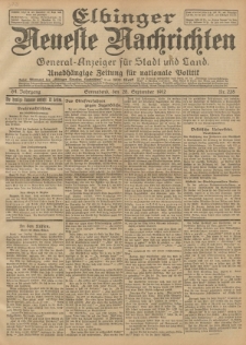 Elbinger Neueste Nachrichten, Nr. 228 Sonnabend 28 September 1912 64. Jahrgang