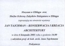 Jan Tajchman – konserwacja i kreacja architektury – zaproszenie na wystawę