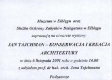 Jan Tajchman – konserwacja i kreacja architektury – zaproszenie na wystawę