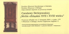 Meble elbląskie XVII i XVIII wieku – zaproszenie na promocję książki
