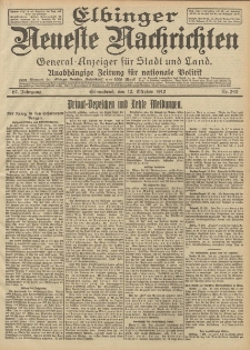Elbinger Neueste Nachrichten, Nr. 240 Sonnabend 12 Oktober 1912 64. Jahrgang