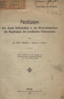 Notizen über fossile Haifischzähne in den Wirtschaftsbüchern des Haupthauses des preußischen Ordenstaates