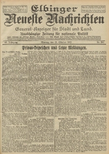 Elbinger Neueste Nachrichten, Nr. 250 Montag 21 Oktober 1912 64. Jahrgang