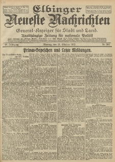 Elbinger Neueste Nachrichten, Nr. 250 Montag 21 Oktober 1912 64. Jahrgang
