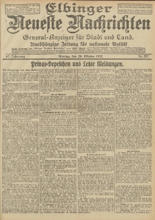 Elbinger Neueste Nachrichten, Nr. 257 Montag 28 Oktober 1912 64. Jahrgang
