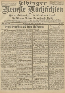 Elbinger Neueste Nachrichten, Nr. 262 Sonnabend 2 November 1912 64. Jahrgang