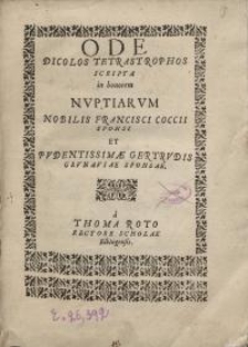 Ode dicolos tetrastrophos scripta in honorem... Francisci Coccii...