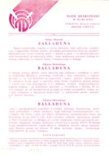 Balladyna - Flugblatt mit Ansage der Aufführung