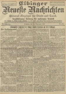 Elbinger Neueste Nachrichten, Nr. 272 Dienstag 12 November 1912 64. Jahrgang