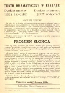 Promień słońca - ulotka zwiastująca spektakl