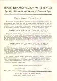 Rozmowy przy wycinaniu lasu – ulotka zwiastująca spektakl
