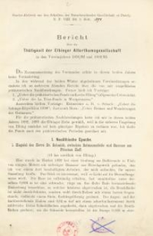 Bericht über die Thätigkeit der Elbinger Alterthumsgesellschaft in den Vereinsjahren 1891/92 und 1892/93