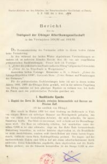 Bericht über die Thätigkeit der Elbinger Alterthumsgesellschaft in den Vereinsjahren 1891/92 und 1892/93