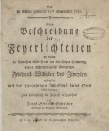 Der in Elbing gefeyrte 25ste September 1787 oder Beschreibung der Feierlichkeiten mit welchen...
