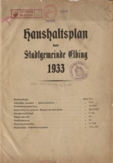 Haushaltspläne der Stadt Elbing : 1933