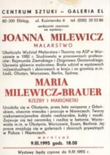 Joanna Milewicz: malarstwo i Maria Milewicz-Brauer: rzeźby i marionetki – zaproszenie na wystawy