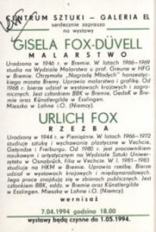 Gisela Fox-Düvell: malarstwo oraz Ulrich Fox: rzeźba – zaproszenie na wystawy