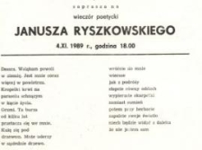 Wieczór poetycki Janusza Ryszkowskiego - zaproszenie