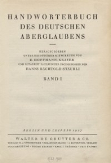 Handwörterbuch des deutschen Aberglaubens. Band 1