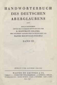 Handwörterbuch des deutschen Aberglaubens. Band 3