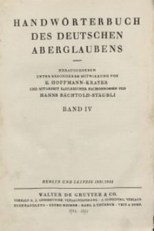Handwörterbuch des deutschen Aberglaubens. Band 4