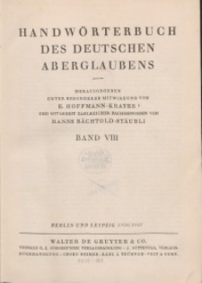 Handwörterbuch des deutschen Aberglaubens. Band 8