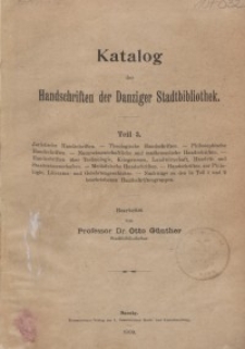 Katalog der Handschriften der Danziger Stadtbibliothek. Bd. 3. Teil 3