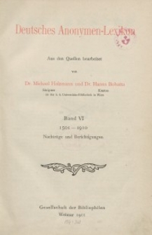 Deutsches Anonymen-Lexikon Band VI. L – R : 1501-1910