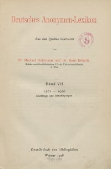 Deutsches Anonymen-Lexikon Band VII. 1501 – 1926