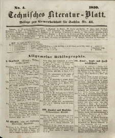 Gewerbe-Blatt für Sachsen. Jahrg. IV, 10. Oktober, nr 41 (Beilage nr 4: Technisches Literatur-Blatt)