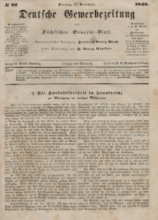 Deutsche Gewerbezeitung und Sächsisches Gewerbeblatt, Jahrg. XI. Dienstag, 17. November, nr 92.