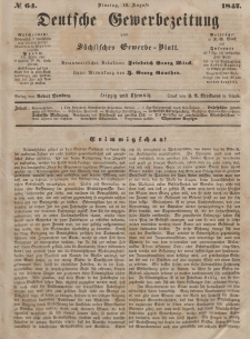 Deutsche Gewerbezeitung und Sächsisches Gewerbeblatt, Jahrg. XII, Dienstag, 10. August, nr 64.