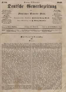 Deutsche Gewerbezeitung und Sächsisches Gewerbeblatt, Jahrg. XII, Dienstag, 14. September, nr 74.